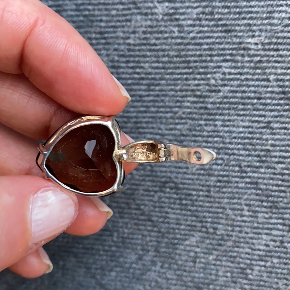 David Sigal Sterling &Smoky Quartz Heart Necklace - Picture 6 of 8